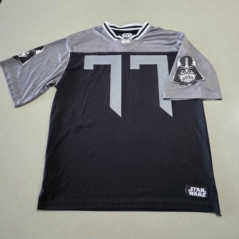 Star Wars Darth Vader 77 Jersey Mens Medium Black Gray Mad Engine‎ V-Neck Mesh